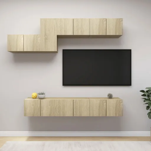 Set de Muebles Salón TV 7 Pzas Madera Ingeniería Roble Sonoma