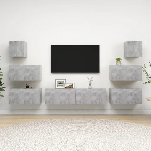 Set Muebles de Salón TV 8 Pzas Madera Ingeniería Gris Hormigón