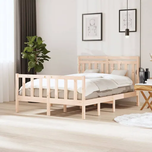 Estructura Cama Doble Pequeña Madera Maciza 135x190 cm