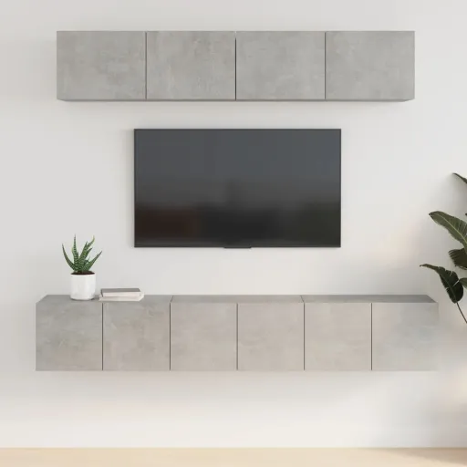 Set de Muebles de TV 5 Pzas Madera Contrachapada Gris Hormigón