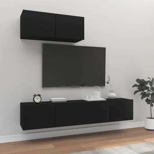 Set de Muebles Para TV 3 Piezas Madera Contrachapada Negro