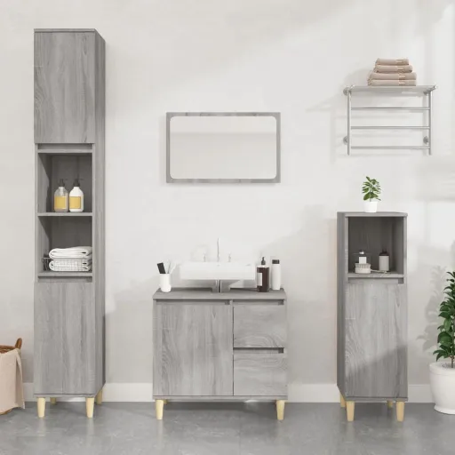 Set de Muebles de Baño 3 Pzas Madera Contrachapada Gris Sonoma