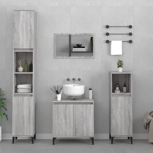 Set de Muebles de Baño 3 Pzas Madera Contrachapada Gris Sonoma