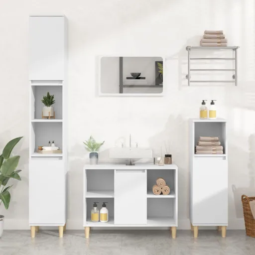 Juego de Muebles de Baño 3 Pzas Madera Contrachapada Blanco