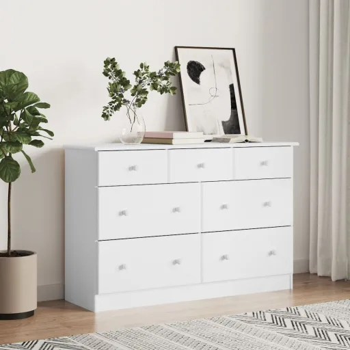 Cómoda Cajonera ALTA Madera Maciza Pino Blanco 112x35x73 cm