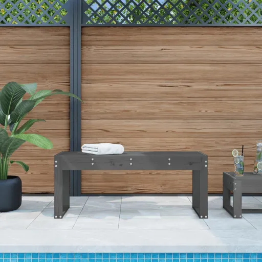Banco de Jardín Madera Maciza de Pino Gris 110x38x45 cm