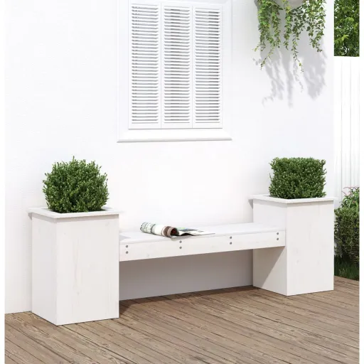 Banco Con Jardineras Madera de Pino Blanco 184,5x39,5x56,5 cm