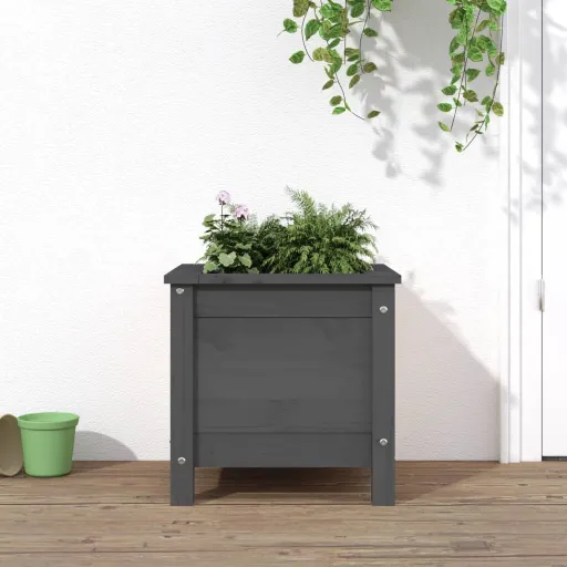 Jardinera Madera Maciza de Pino Gris 40x40x39 cm