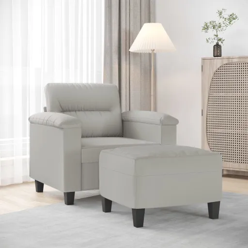 Sillón Con Taburete Tela de Microfibra Gris Claro 60 cm