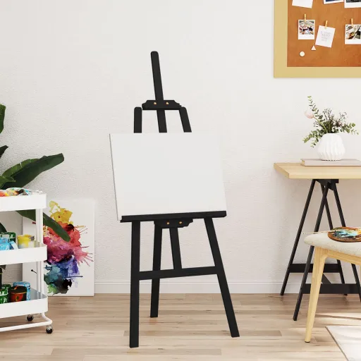 Caballete de Pintura Madera Maciza Pino Negro 53,5x95x127 cm