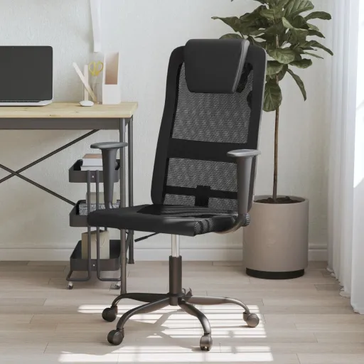 Silla de Oficina Altura Ajustable Tela Malla y Cuero PE Negro