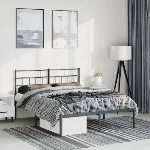Estructura Cama Sin Colchón Con Cabecero Metal Negro 135x190 cm