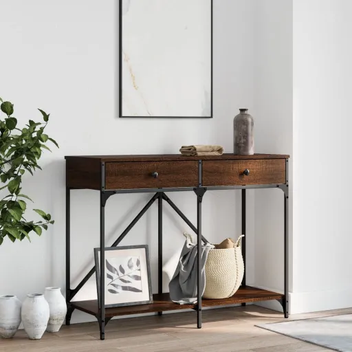 Mesa Consola Madera de Ingeniería Marrón Roble 100x39x78,5 cm