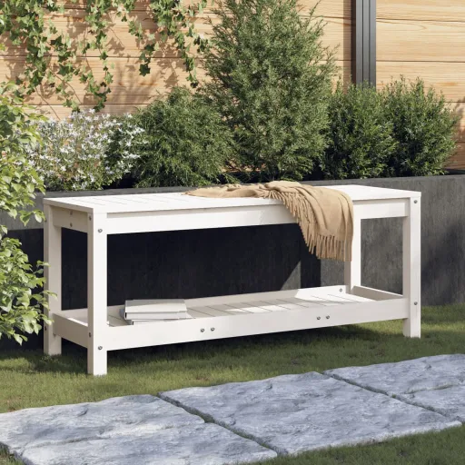 Banco de Jardín Madera Maciza de Pino Blanco 108x35x45 cm