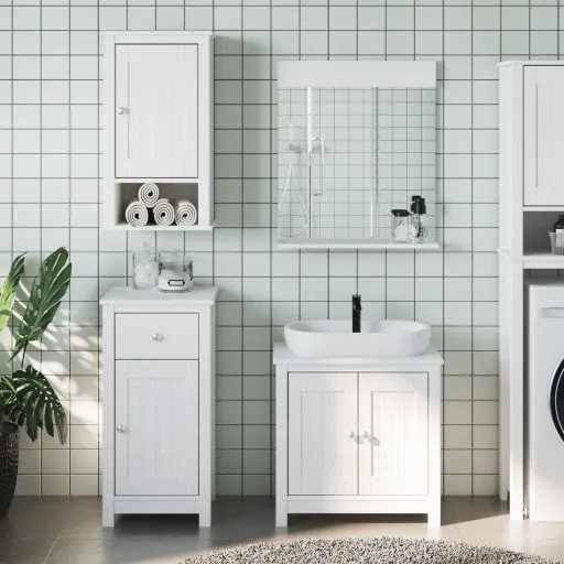 Juego de Muebles de Baño BERG 3 Pzas Madera Maciza Pino Blanco