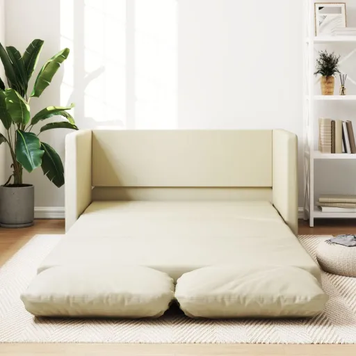 Sofá Cama de Suelo 2 en 1 Cuero Sintético Crema 112x174x55 cm