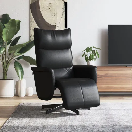 Sillón Reclinable Con Reposapiés Cuero Sintético Negro