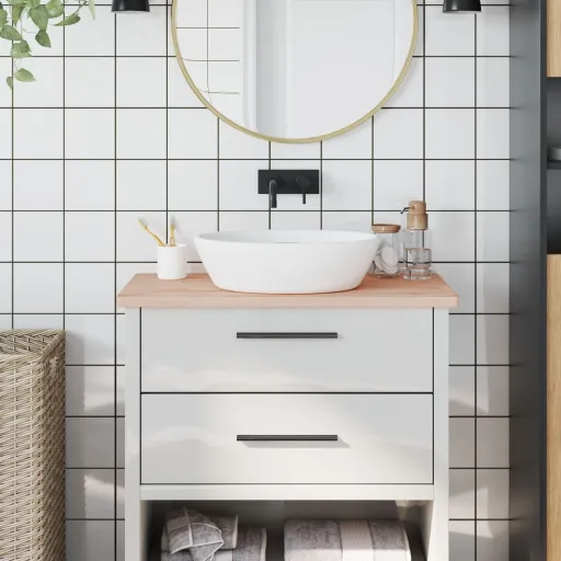 Encimera de Baño Madera Maciza de Haya 80x40x2,5 cm