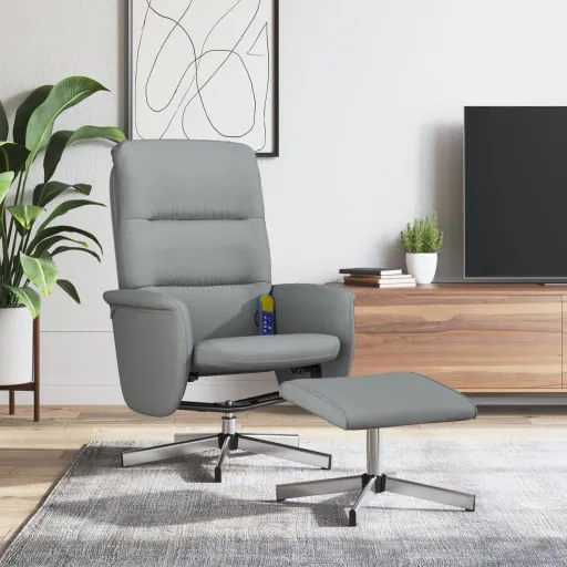 Sillón Reclinable de Masaje Con Reposapiés Tela Gris Claro