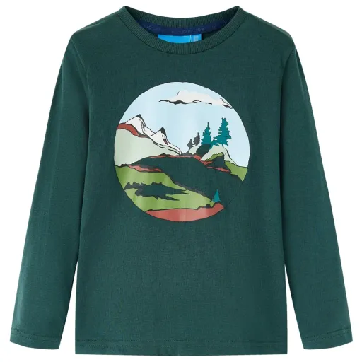 Camiseta Infantil de Manga Larga Verde Oscuro 92
