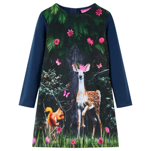 Vestido Infantil de Manga Larga Azul Marino 104