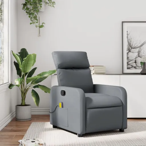 Sillón de Masaje Reclinable Cuero Sintético Gris