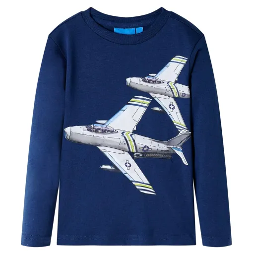 Camiseta Infantil de Manga Larga Azul Marino 92