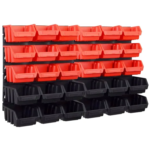 Kit de Cajas de Almacenaje 32 Pzas Paneles de Pared Rojo/Negro