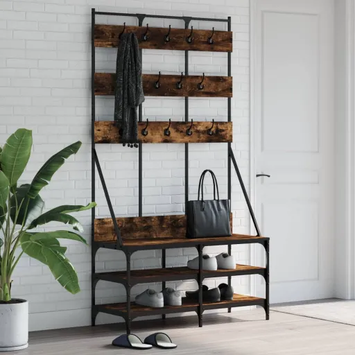 Perchero Con Zapatero Roble Ahumado 100x40x184 cm