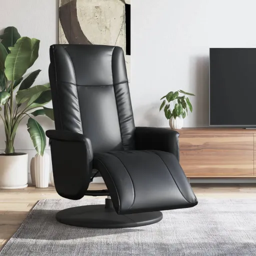 Sillón Reclinable Con Reposapiés Cuero Sintético Negro