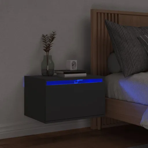 Mesita de Noche de Pared Con Luces LED Negro