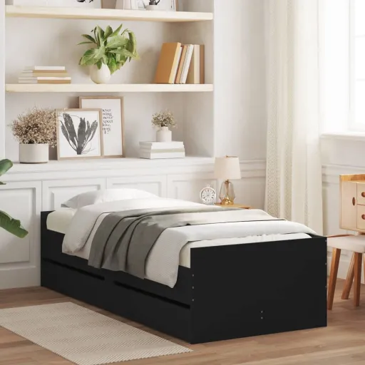 Estructura de Cama Con Cajones Negro 100x200 cm