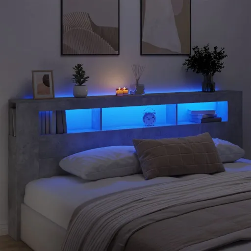 Cabecero LED Madera Ingeniería Gris Hormigón 220x18,5x103,5 cm