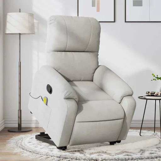 Sillón Reclinable de Masaje Elevable Tela Microfibra Gris Claro