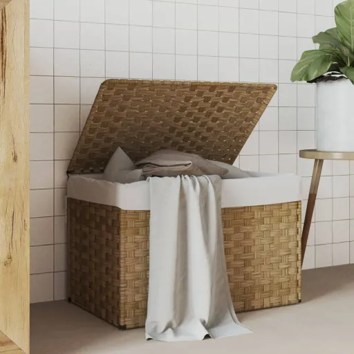 Cesto Para la Ropa Sucia Con Tapa Ratán Sintético 55,5x35x34 cm