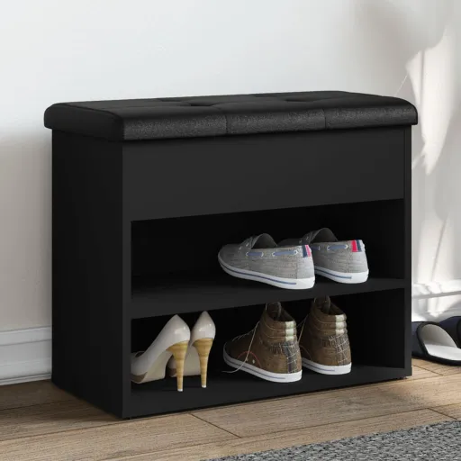 Banco Zapatero Madera de Ingeniería Negro 62x32x50 cm