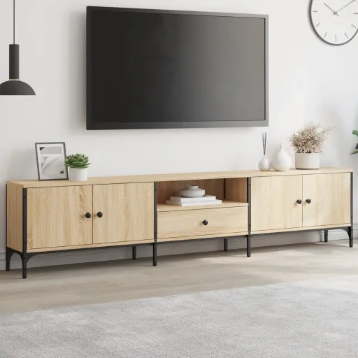 Mueble de TV Cajón Madera Ingeniería Roble Sonoma 200x25x44 cm