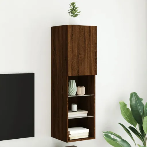 Mueble Para TV Con Luces LED Roble Marrón 30,5x30x102 cm