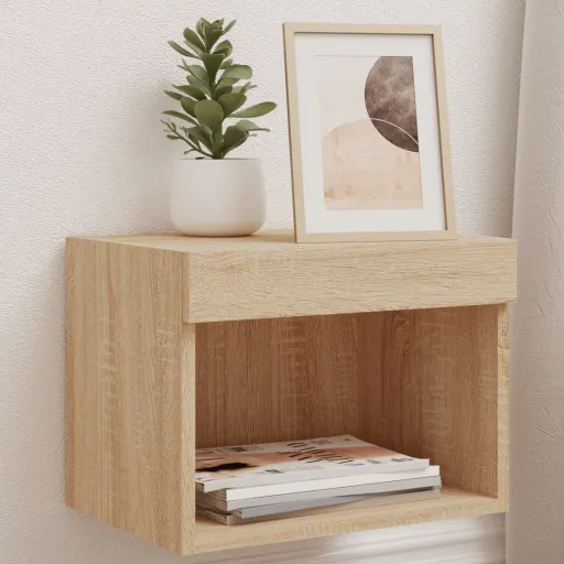 Mesita de Noche de Pared Con Luces LED Roble Sonoma