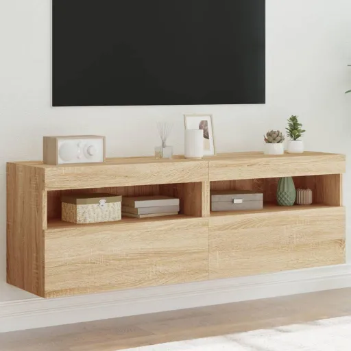Muebles de TV de Pared Luces LED 2 Uds Roble Sonoma 60x30x40 cm