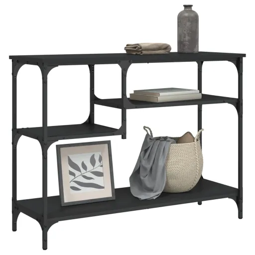 Mesa Consola Con Estantes Negro 100x35x75 cm