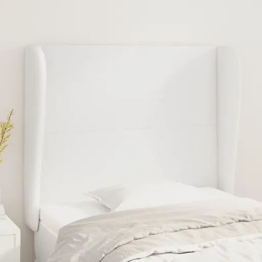 Cabecero Con Orejas de Cuero Sintético Blanco 93x23x118/128 cm