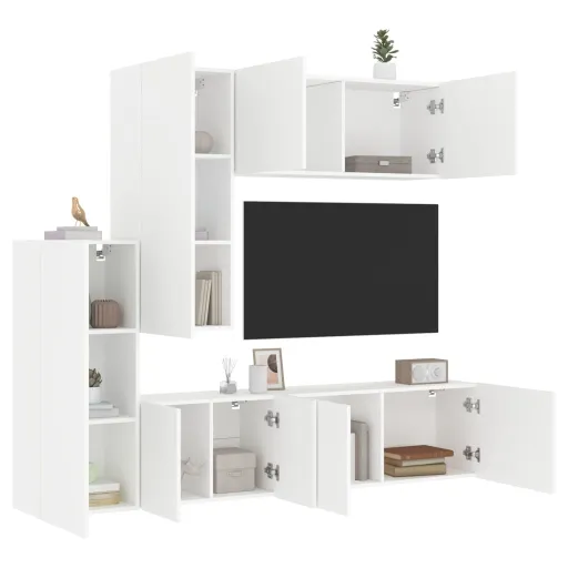 Muebles de TV de Pared 5 Piezas Madera de Ingeniería Blanco