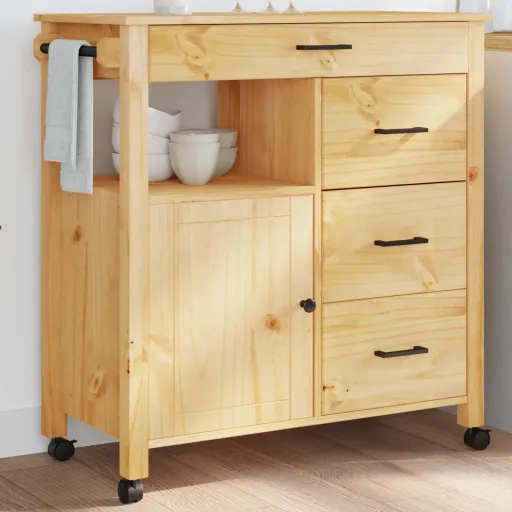 Carrito de Cocina MONZA Madera Maciza de Pino 84x40x88,5 cm