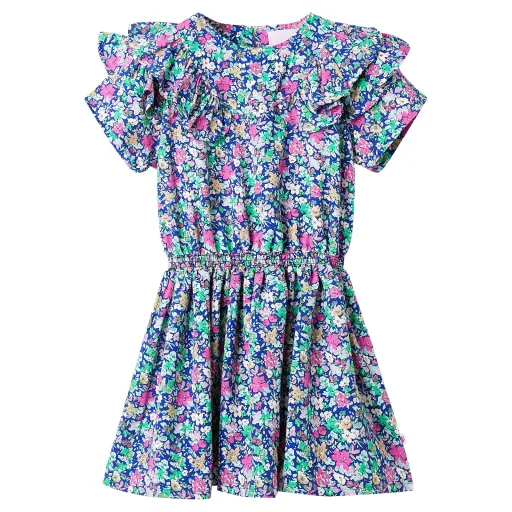 Vestido Infantil de Mangas Con Volantes Azul Cobalto 92