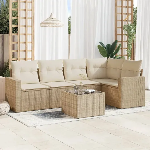 Juego de Sofás Jardín Con Cojines 6 Pzas Ratán Sintético Beige