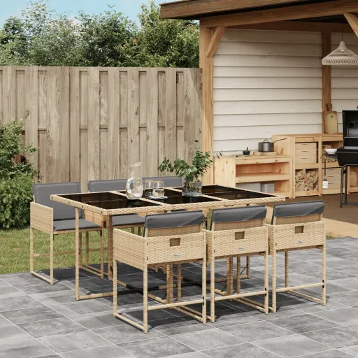 Set Comedor de Jardín 7 Pzas Con Cojines Ratán Sintético Beige