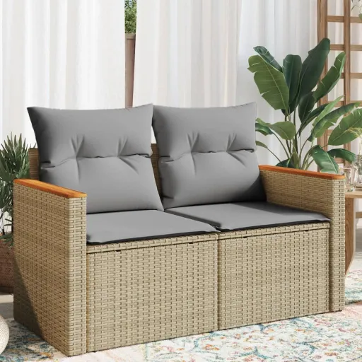 Sofá de Jardín Con Cojines de 2 Plazas Ratán Sintético Beige