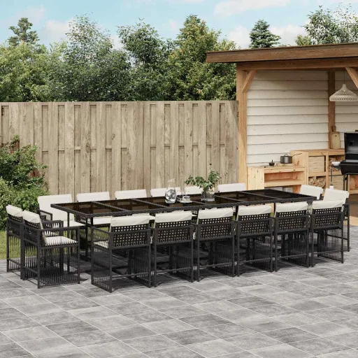 Set de Muebles Jardín 17 Pzas Con Cojines Ratán Sintético Negro