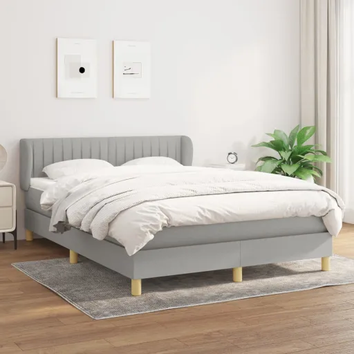 Cama Box Spring Con Colchón Tela Gris Claro 140x200 cm